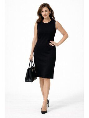 MING WANG shift sheath dress black sleeveless PXS office work career knit